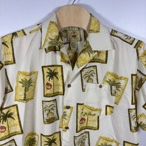 Joe Marlin Mens XXXLT Palm Tree Pineapple Tropical Camp Shirt Cream Yellow